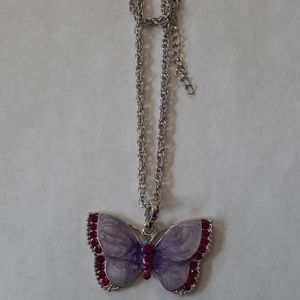 Silver-Tone Purple Butterfly Necklace
